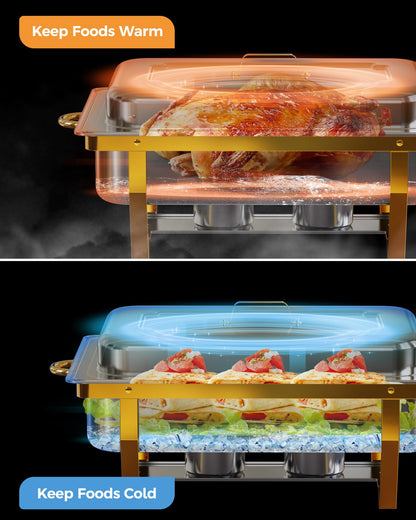 Chafing Dishes for Buffet 4 Pack 7 Pans, High Grade 9QT Chafing Dish Buffet Set, Chafers and Buffet Servers Warmers Sets for Parties, Events and Weddings