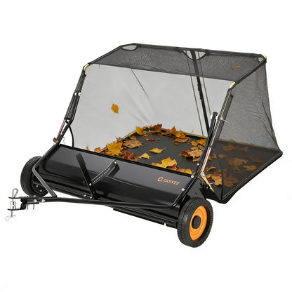 GarveeHome 44 Inch Tow Behind Lawn Sweeper, 26 cu. ft Large Pull Behind Grass Sweeper, Heavy Duty Leaf & Grass Collector with Dumping Rope Design, Adjustable Sweeping Height for Yard, Farm, Garden