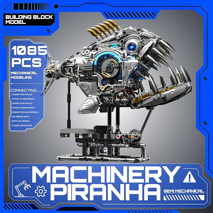 Mechanical Piranha Building Block Kit Hand-Crank Gear Multi-Joint Motion Toy for Boys Girls and Hobbyists Ideal for STEM Classrooms or Gift Giving