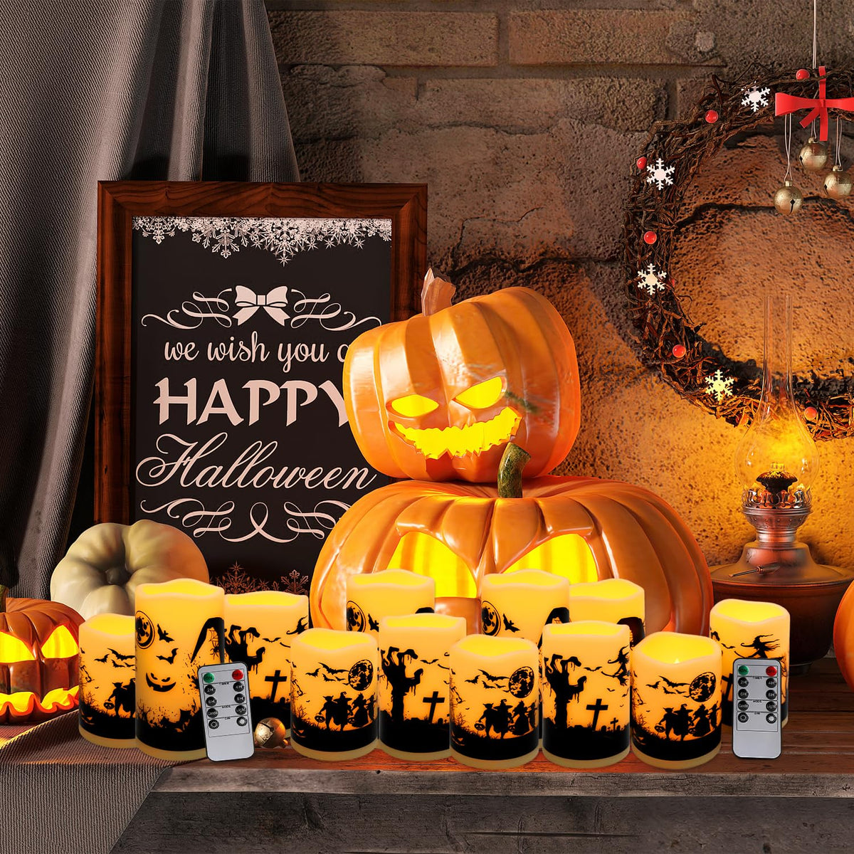 Aamdkcyu 12-Pack Waterproof Flameless LED Candles - Remote Control & Timer, Dimmable Flickering for Halloween Decor Indoor/Outdoor, Haunted House, Party, Graveyard
