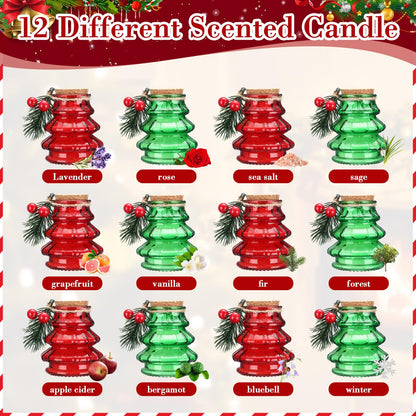 Lounsweer 12 Pcs Christmas Tree Scented Candles Gift Set, Include 12 Fragrances Aromatherapy Scented Soy Wax Candle with Mistletoe for Women Christmas Presents Stocking Stuffers Xmas Decorations
