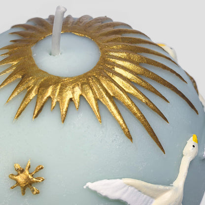 Hand-Painted Swan Ball Candles 7cm Round Soy Wax Scented Decor for Home Decorative Sphere Accent Aesthetic Gift for Women (Blue Ebony)