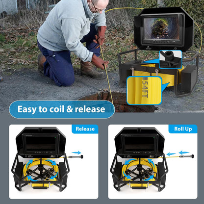 9 inch Monitor 100ft/30m Pipe Inspection Video Camera,IP68 Waterproof 1080P Drain Sewer Pipeline Industrial Endoscope System with Distance Mark Camera DVR Recorder