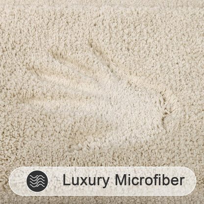 SHACOS Soft Fluffy Bathroom Runner Rugs Set of 3 Bath Mats with U Shape Toilet Rugs Non Slip Washable Bath Rugs Absorbent Bathroom Carpet for Shower Tub, Light Beige
