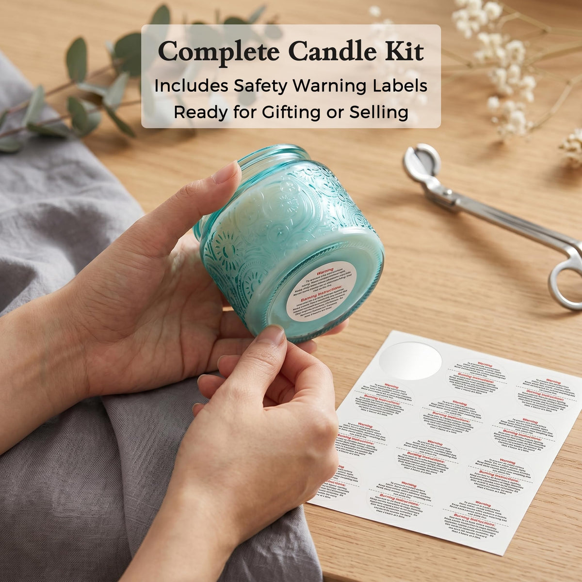 18-Pack 4oz Embossed Glass Candle Jars with Lids and Labels - Sun Moon Stars Design (Blue)