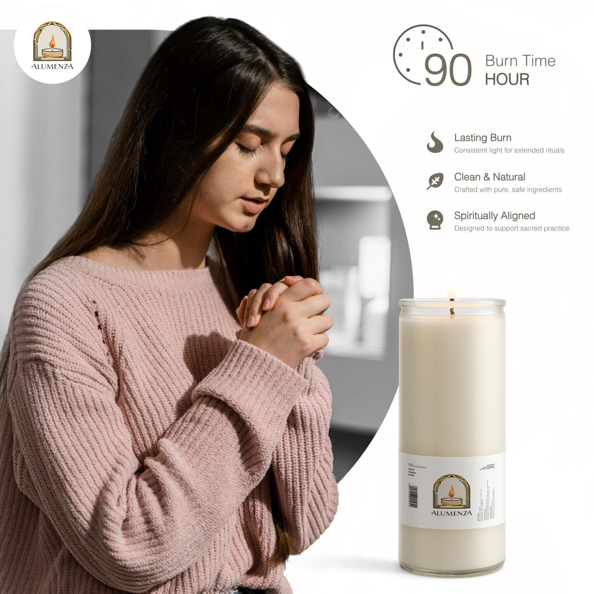 Alumenza 3 Pack Santa Cruz Candle in Glass Jar 90 Hours– Paraffin Wax, Clean Burning Unscented | Large & Tall Devotional Prayer Pillar Candles for Home, Memorial, Rituals