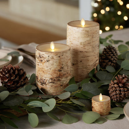 Luminara Realistic Artificial Flame Pillar Candle Wrapped with Real Birch Bark - Moving Flame LED Battery Operated Lights - Unscented - Remote Ready - Remote Sold Separately - 4.0" x 7.0"