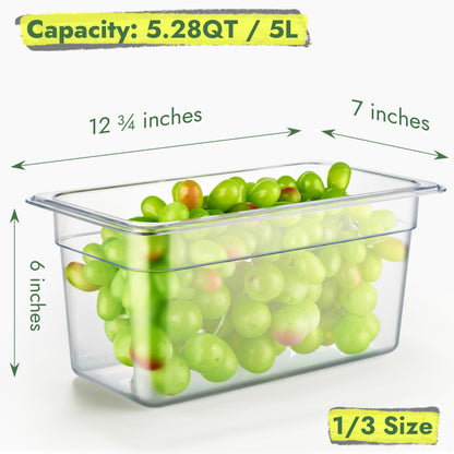 CURTA 6-Pack 1/3 Size 6" Deep NSF Polycarbonate Food Pans with Handled Lids & Drain Trays | Dishwasher & Freezer Safe Clear Container for Prep Tables, Buffet, Salad Bar, Commercial & Home Kitchen