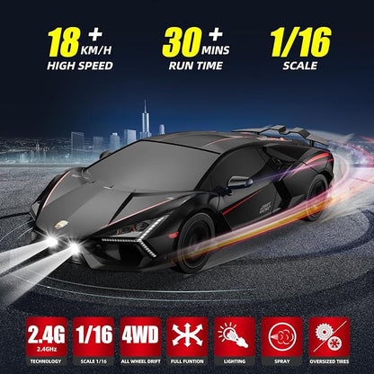 RC Drift Car Drifting RC Car 1/24 4WD Drift Cars Remote Control 2.4GHz Racing RC Vehicle with LED Lights Rechargeable Battery and Drifting Tires Racing Sport Toy Cars for Adults Boys Kids
