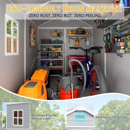 PIPLEO 6x8 FT Resin Outdoor Storage Shed with Floor, Plastic Garden Storage Shed with Lockable Door & Vent, All Weather Versatile Tool Shed for Backyard, Patio, Lawn, Cloud Gray (6x8 FT)