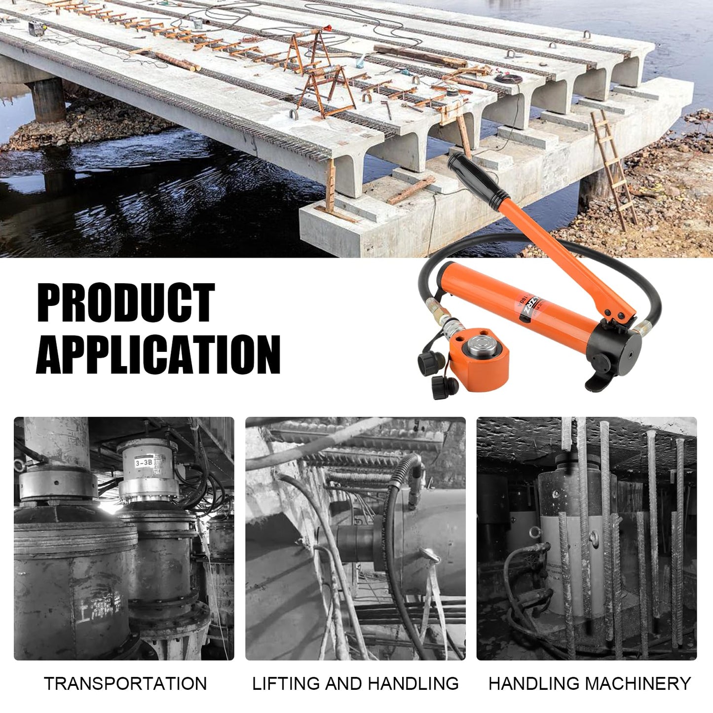 HZLZRZ 10 Ton Hydraulic Cylinder Jack with CP-180 Manual Hand Pump and Porta Power Kit - Industrial Mini Hydraulic Pump Cylinder for Machinery and Shipbuilding (RMC/101)