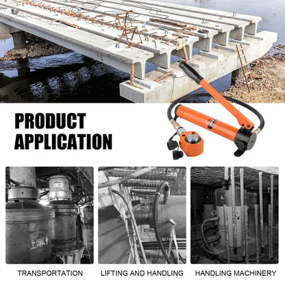 HZLZRZ 10 Ton Hydraulic Cylinder Jack with CP-180 Manual Hand Pump and Porta Power Kit - Industrial Mini Hydraulic Pump Cylinder for Machinery and Shipbuilding (RMC/101)