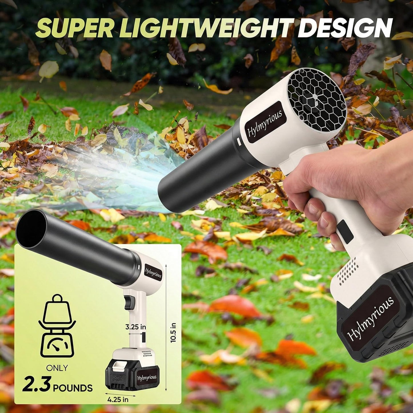 Hylmyrious Leaf Blower Cordless with Battery and Charger 100,000 RPM Jet Dry Blower Handheld Turbo Fan 2x21V Batteries for Car Drying Patio