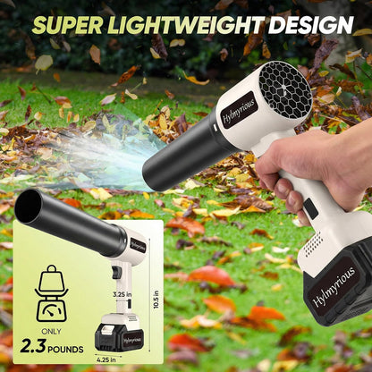 Hylmyrious Leaf Blower Cordless with Battery and Charger 100,000 RPM Jet Dry Blower Handheld Turbo Fan 2x21V Batteries for Car Drying Patio