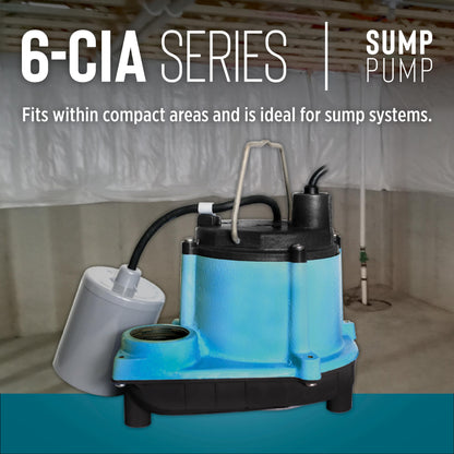 Little Giant 6-CIA-RFS 115 Volt, 1/3 HP, 2760 GPH Cast Iron Submersible Sump Pump with Piggyback Mechanical Float Switch, 10-Ft. Cord, Blue, 506171