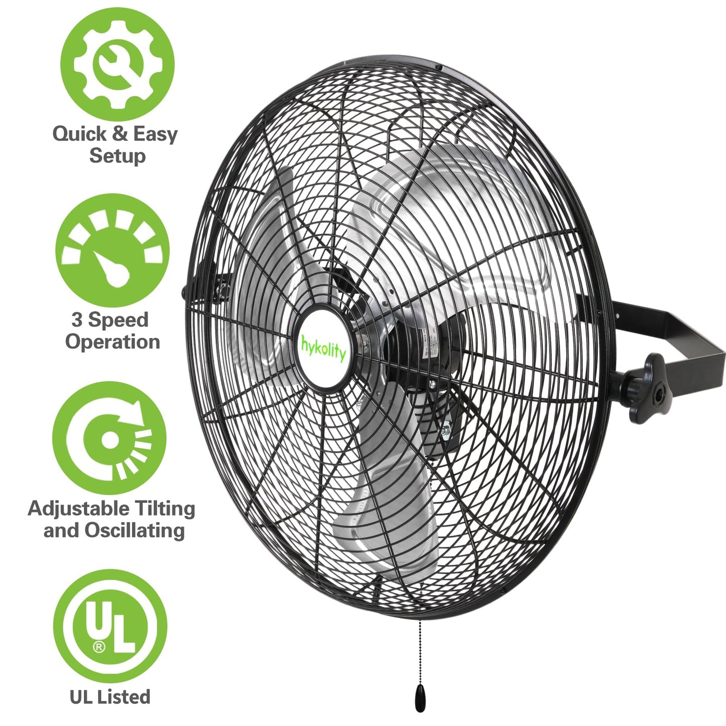 hykolity 4300 CFM 18 inch Industrial Wall Fan, 3-Speeds High Velocity Wall Mount Fan with Sealed Motor, Heavy Duty Metal Barn Fans for Shop, Garage, 2 Pack