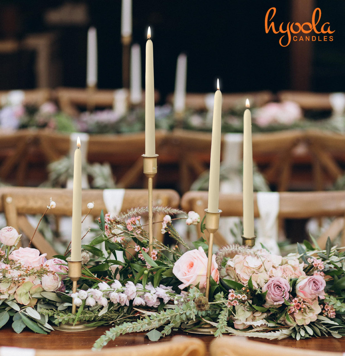 Hyoola Tall Taper Candles - 12 Inch Wool White Unscented Dripless Taper Candles - 10 Hour Burn Time - 4 Pack