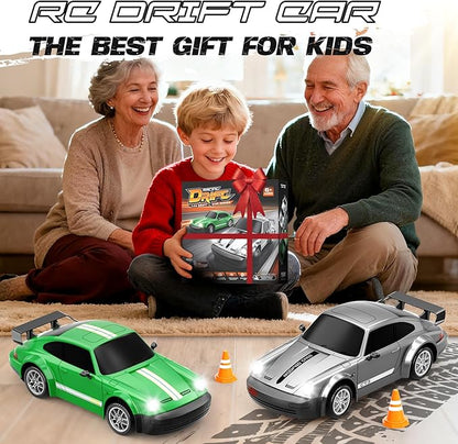 RC Drift Car 1:24 Scale Remote Control Car with LED Lights 20KM/H 4WD High Speed RC Cars Racing and Drifting Dual-Mode Toy Car Idea Gift for Adults and Kids Silver