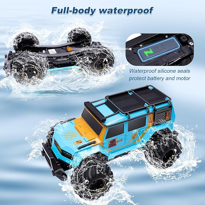 1:14 RC Police Car Waterproof Amphibious Remote Control Police Car for Kids with Siren Lights Boys Girls Age 6 7 8 9 10 11 12 Gift Present Toy(Blue)