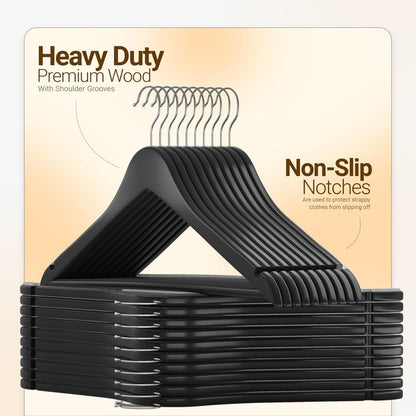 Utopia Home Premium Wooden Hangers 30 Pack - Durable & Slim Coat Hanger - Suit Hanger with 360-Degree Rotatable Hook - Wood Hangers with Shoulder Grooves (Black)