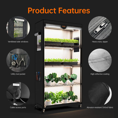 Bstrip Indoor Greenhouse with Grow Light, Plant Stand with 4 Pack 24W Full Spectrum Plant Lights , Plant Shelf with Tent for Indoor Plant, Seed Starting, Seed Tray, 29.5"x13.8"x59"