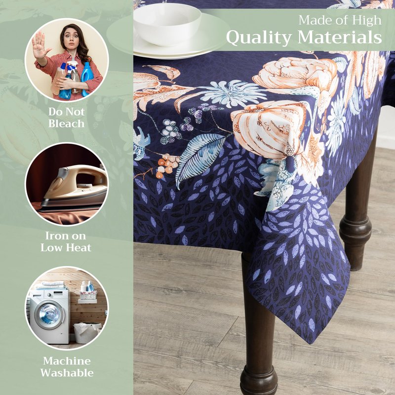 Maison d' Hermine Table Cloth Square Table 100% Cotton 60 x 60 Inches Fall Tablecloth Reusable Everyday Use for Thanksgiving Christmas Decorations Dining Farmhouse Party (Pumpkin Blues)