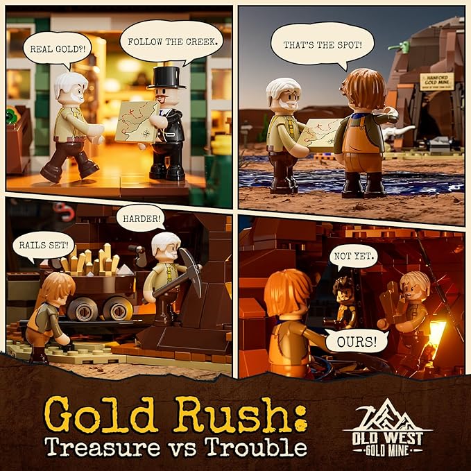 Wild West Gold Mine Lighting Building-Bricks Set - Western Prospector’s Dig Entrance 658 Pcs Mining Playset for Adults and West Lovers
