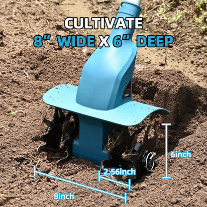 21v Cordless Tiller, 8-Inch Wide 4.0 Ah Battery Powered Garden Cultivator, Cultivator with Steel Tines and Battery Capacity Display, Rototiller for Lawn/Gardening/Soil Cultivation (Blue) by Shintyool