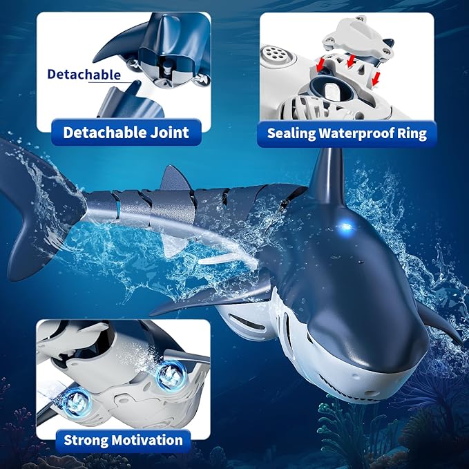 2.4Ghz Remote Control Shark Toys for Kids 6 7 8 Years Old 1:18 Scale High Simulation Shark for Pool Bath Toys for Toddlers Electronic RC Sea Animal Outdoor Water Gifts