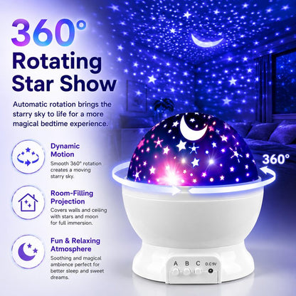 MOKOQI Star Projector Night Lights for Kids, Birthday Gifts for 3 4 5 Year Old Girls and Boys, Projection Lamp for Kids Bedroom Ceiling, Stars and Moon for Child Asleep Peacefully (White)