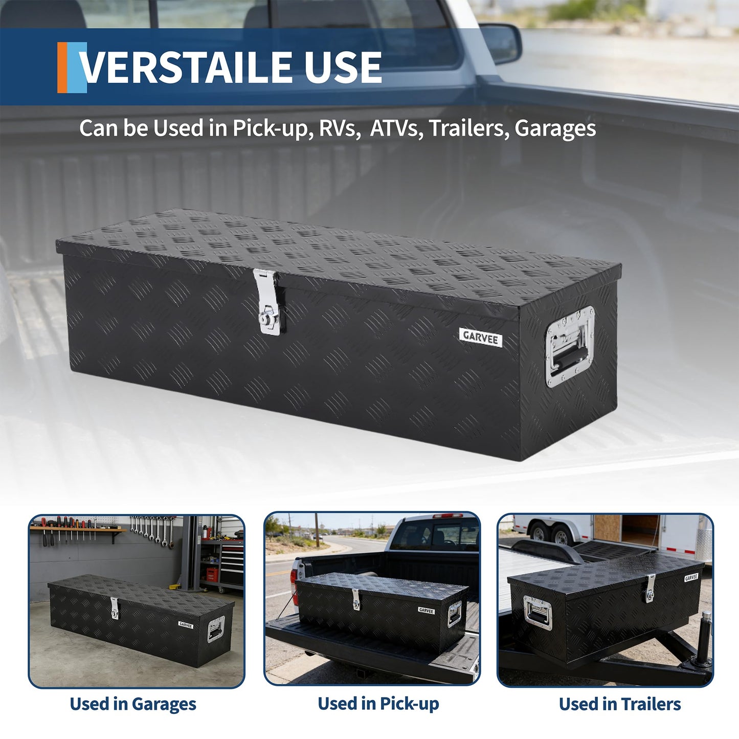 EliteEdge Heavy Duty Aluminum Truck Bed Tool Box with Lock, Diamond Plate Tool Chest Storage Organizer with Side Handles for Pickup Trucks, RV, Trailers, Black, 39 x 13 x 10 Inches