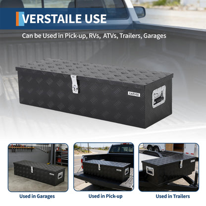 EliteEdge Heavy Duty Aluminum Truck Bed Tool Box with Lock, Diamond Plate Tool Chest Storage Organizer with Side Handles for Pickup Trucks, RV, Trailers, Black, 39 x 13 x 10 Inches