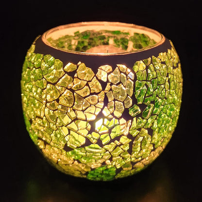 FlyEgg Romantic Mosaic Cracked Candle Holder,Candle Lamp Aromatherapy Candlescape Bowl for Valentine's Christmas Table Centerpiece,Party Decoration (Green)