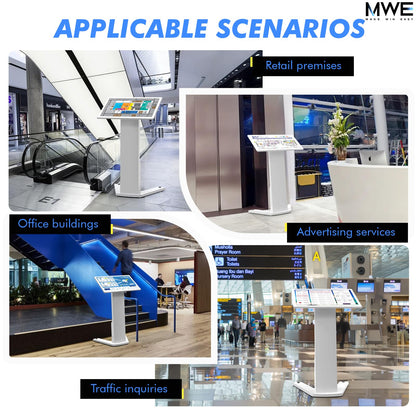 MWE 21.5 Inch Touch-screen Self Service Kiosk, Floor Standing Digital Signage Display, FHD Information Kiosk, 2 Speakers, Interactive Display for Mall Navigation/Self-Ordering/Advertising/Retail Store