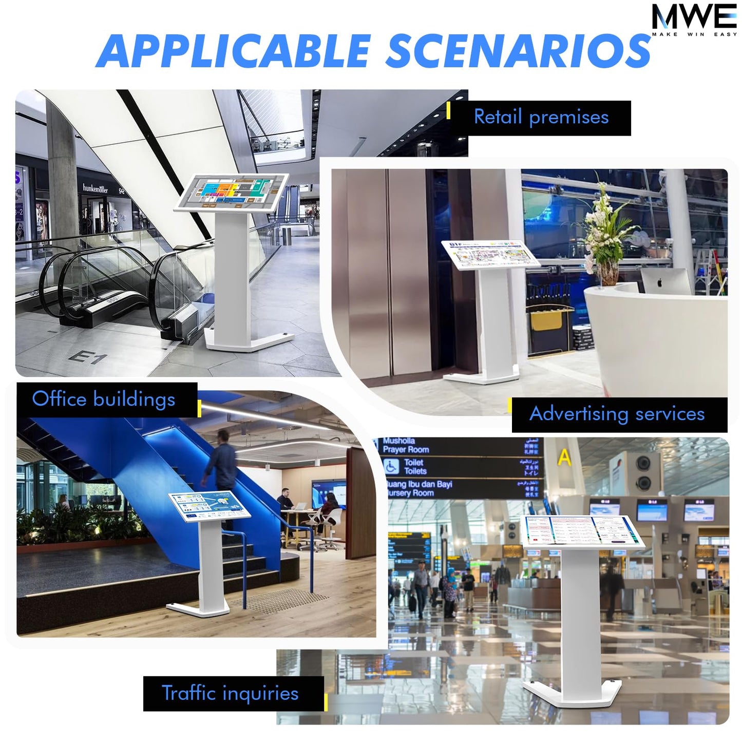 MWE 43 Inch Touch-screen Self Service Kiosk, Floor Standing Digital Signage Display, FHD Information Kiosk, 2 Speakers, Interactive Display for Mall Navigation/Self-Ordering/Advertising/Retail Store