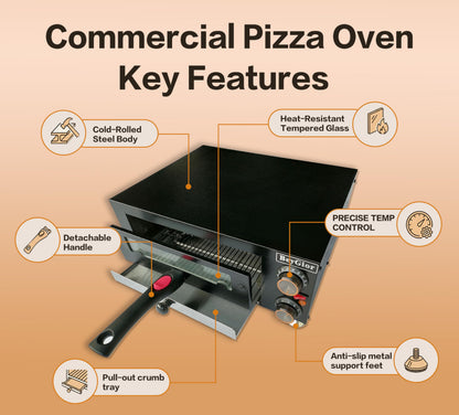 BeyGior Electric Pizza Oven Indoor,12 inch Countertop Pizza Maker with Viewing Window,Stainless Steel Commercial Pizza Oven, Removable Handle,Dual Baking Trays and Oven Mitts