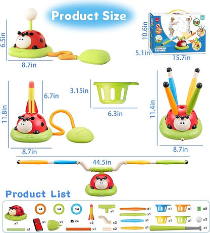 5 in 1 Musical Jump Bean Bag Toss Ring Game Baseball Toys and Stomping Launch Rocket Launcher for Kids Remote Control Indoor Outdoor Sports Toys for Kids Ages 4-8 3-5 Birthday Easter Gifts