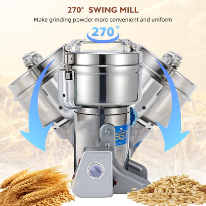 MAGIC MASTER 1000g Grain Mill, High Speed Electric Grinder, Stainless Steel Dry Grinder Machine For Flour, Wheat, Nut, Corn, Rice, Pepper, Herbs, Coffee Beans, Swing, 110V