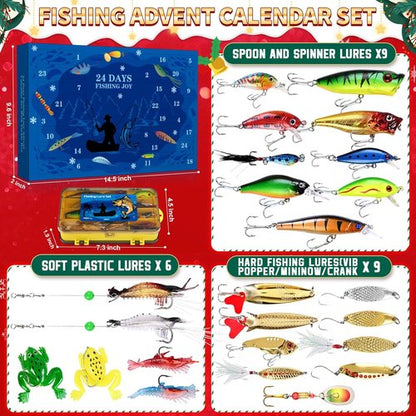 Fishing Advent Calendar 2025 - 24 Days of Fishing Lures | Perfect Xmas Gift for Dad, Men & Teens
