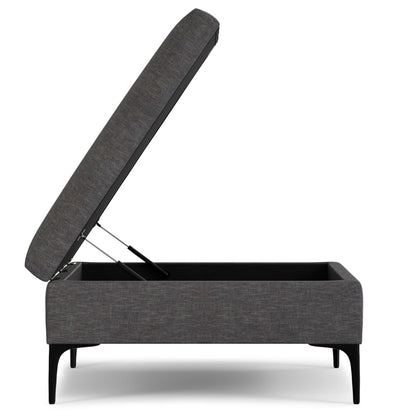SIMPLIHOME Rebecca 36 inch Wide Contemporary Square Mid Century Coffee Table Storage Ottoman with Lift Up Lid in Slate Grey Polyester Linen, Assembled, For the Living Room, Entryway and Family Room