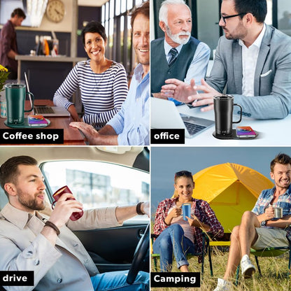 LEGARDLILIU Smart Self Heating Coffee Mug 18 Oz Temperature Control Heated Coffee Mug App Controlled Warmer Mug 5-10 Hour LED Display Keep Coffee Hot All Day Fast Wireless Charger Base Jade Green