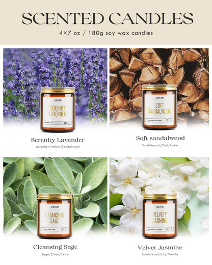 AOOVOO Candle Set - 4PC Scented Candles, 28 oz Soy Candles, Soy Candle for Home Scented, Lavender/Sandalwood/Jasmine/Sage