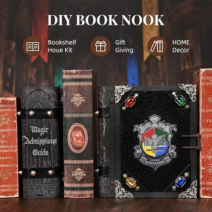 Magic Book Nook Kit - DIY Miniature House Dollhouse Kit for Adults Booknook Tiny House Bookshelf Decor 3D Wooden Puzzle Gifts for Family Friends (Magic Admissions Guide)