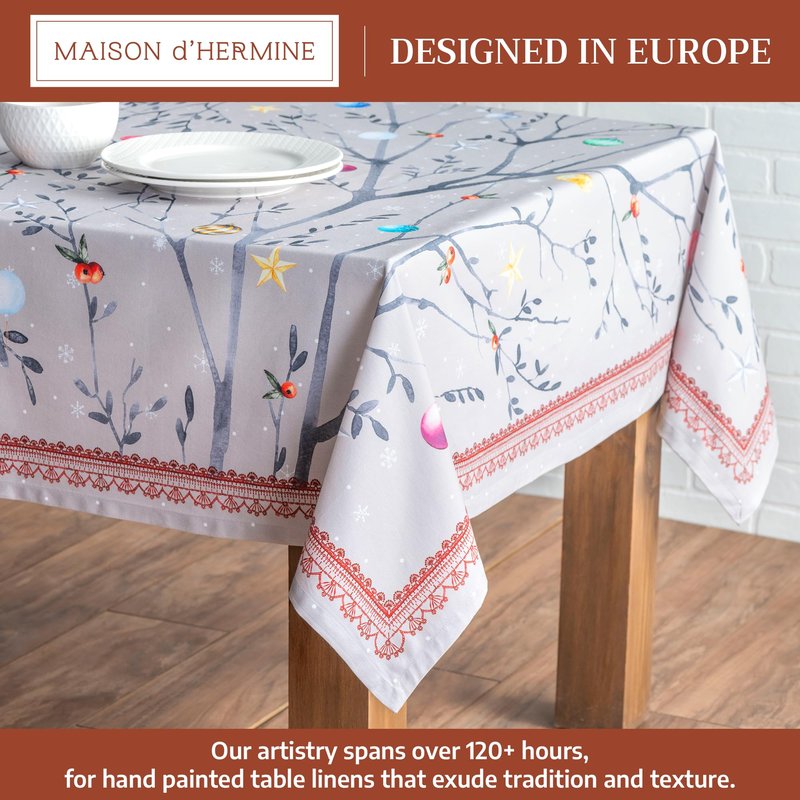 Maison d' Hermine Table Cloth Square Table 100% Cotton 60 x 60 Inches Fall Tablecloth Reusable Everyday Use for Thanksgiving Christmas Decorations Dining Farmhouse Party (Fairy Christmas)