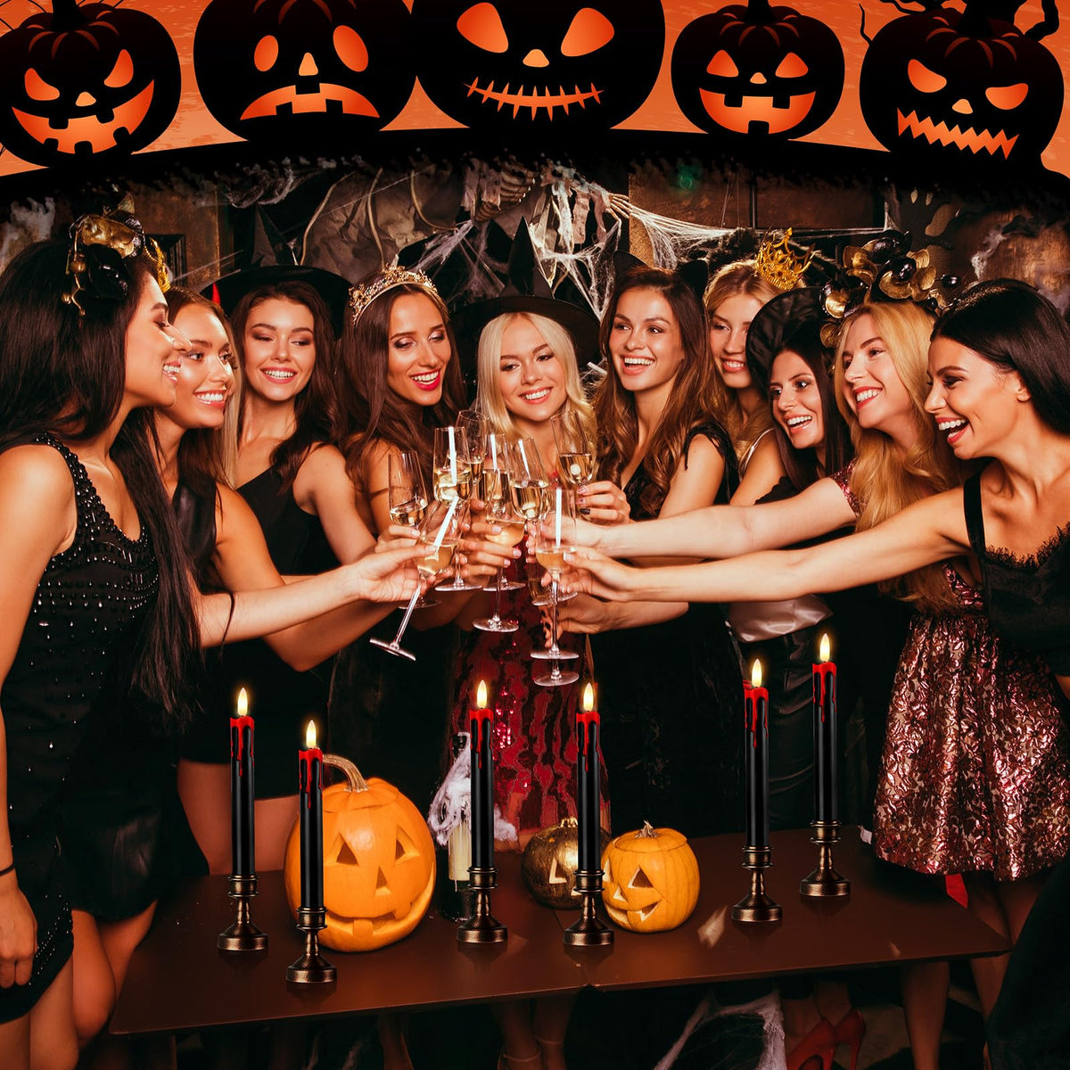 Sratte 6 Sets Halloween Blood Dripping Candle Decoration Led Flameless Candle with Candlestick Holder and Remote Battery Operate Vampire Tears Scary Creepy Decor for Indoor Home (Brown Holder)