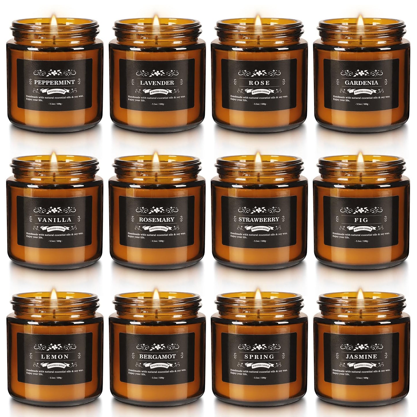 Scented Candle Set 12 Pack, Candle for Home Scented, Odor Eliminating, Stress Relief, Long Lasting Soy Wax Gift Set