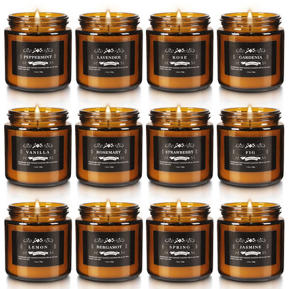 Scented Candle Set 12 Pack, Candle for Home Scented, Odor Eliminating, Stress Relief, Long Lasting Soy Wax Gift Set
