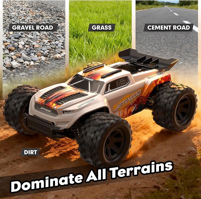 Jetwood 1:18 RC Car 36+ KPH Fast Remote Control Monster Truck with 2 Batteries 4WD Adult RC Truck Ready-to-Run for Beginners All Terrain Off-Road RC Buggy JC18W