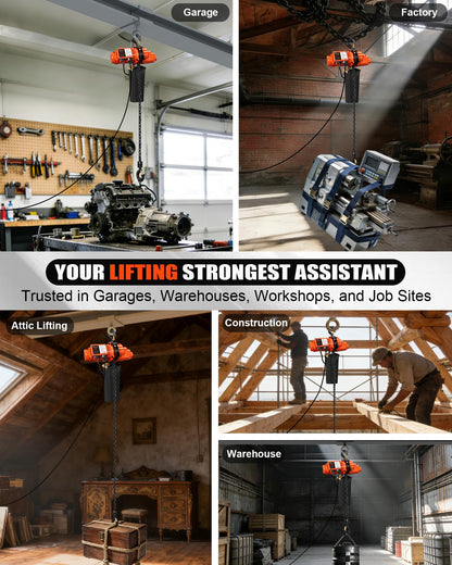 FITHOIST Electric Chain Hoist, 1100 lbs Electric Hoist with 20 ft Wired Remote Control, 10 ft Lifting Height, 1500w Single Phase Overhead Crane with Chain for Factories, Warehouses, Garages, Home