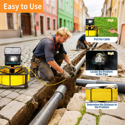 Willsily Drain Inspection Camera,4.3" Industrial Endoscope with DVR Function and LED Lights IP68 Waterproof Sewer Camera 8-10H Battery Borescope for Home Drain Pipe Plumbing(98.4ft/30m)